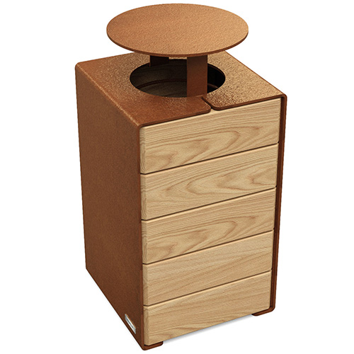 Abfallbehälter 'Kube' mit Holz-Dekor