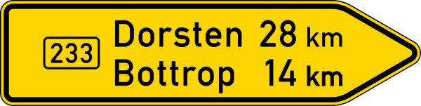 Pfeilwegweiser auf Bundesstraßen, rechtsweisend, einseitig, Nr. 415-20