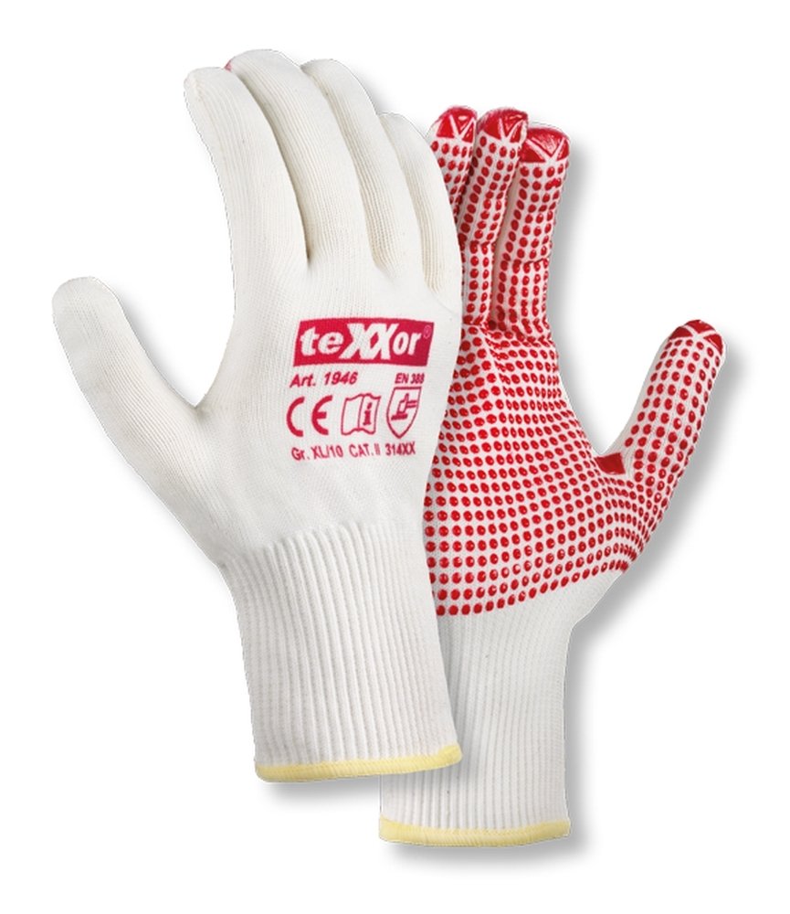 teXXor® Feinstrick-Handschuhe 'BAUMWOLLE/NYLON', beige/rote Noppen, 10 