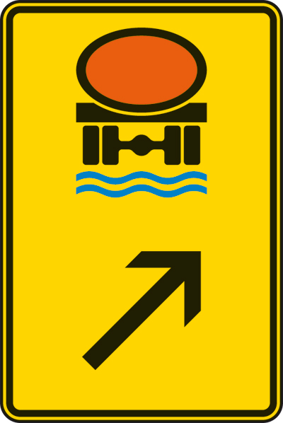 Wegweiser f. Fahrzeuge m. wassergefährdender Ladung (rechts einordnen) Nr.422-25
