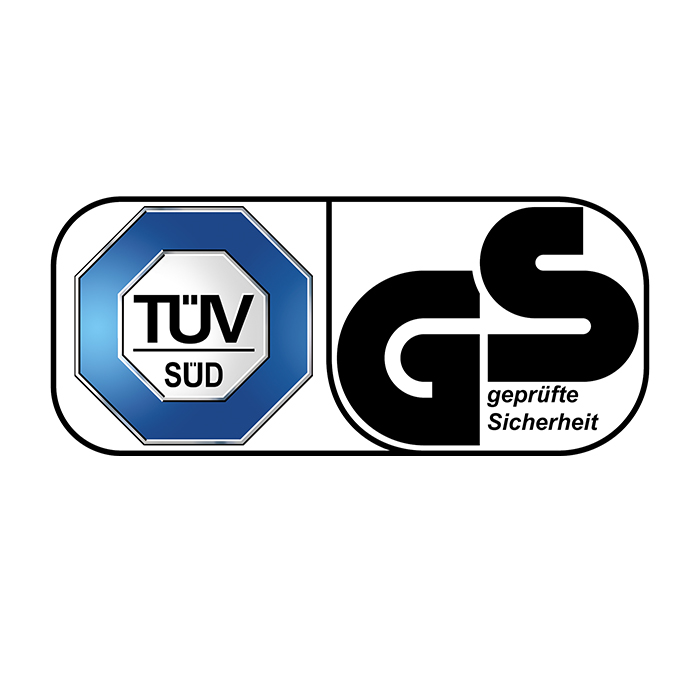 Prüfzeichen: TÜV und GS (geprüfte Sicherheit)