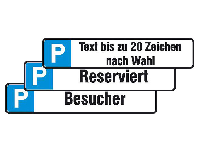 Modellbeispiele: Parkplatzschilder, verschiedene Ausführungen (v.o. Art. 11.5542, 11.5546, 11.5535)