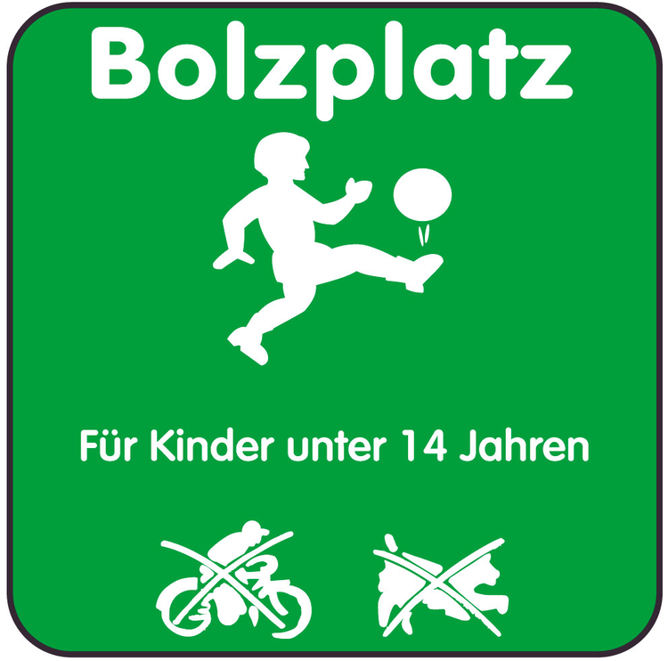 Spielplatzschild, Bolzplatz - Für Kinder unter 14 Jahren, 420 x 420 mm