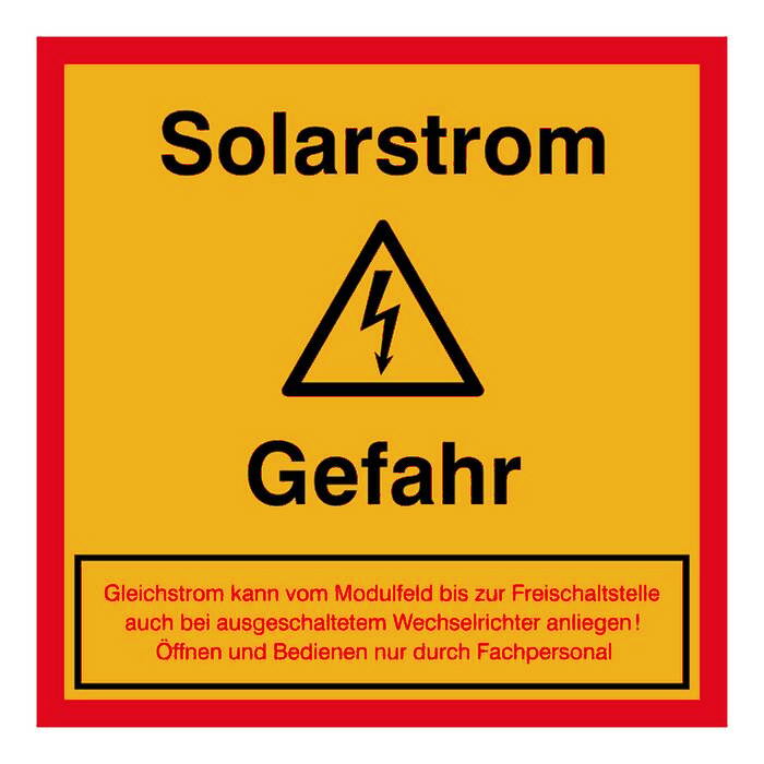 Modellbeispiel: Elektrokennzeichnung Warnschild, Achtung Solarstrom (Art. 21.0686)