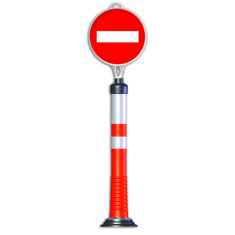 Anwendungsbeispiel: Schild aus Kunststoff mit Verkehrszeichen, Einfahrt verboten (Art. 10064) (Absperrpfosten nicht im Lieferumfang enthalten)