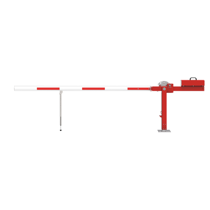 Modellbeispiel: Wegesperre -Alpha 450- in rot-weiß/reflex, mit gefederter Pendelstütze (Art. 35963-030204)