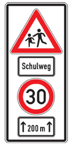 Modellbeispiel: Schulwegschild -Schulweg, Tempo 30 - 200 m Art. ksw50160721