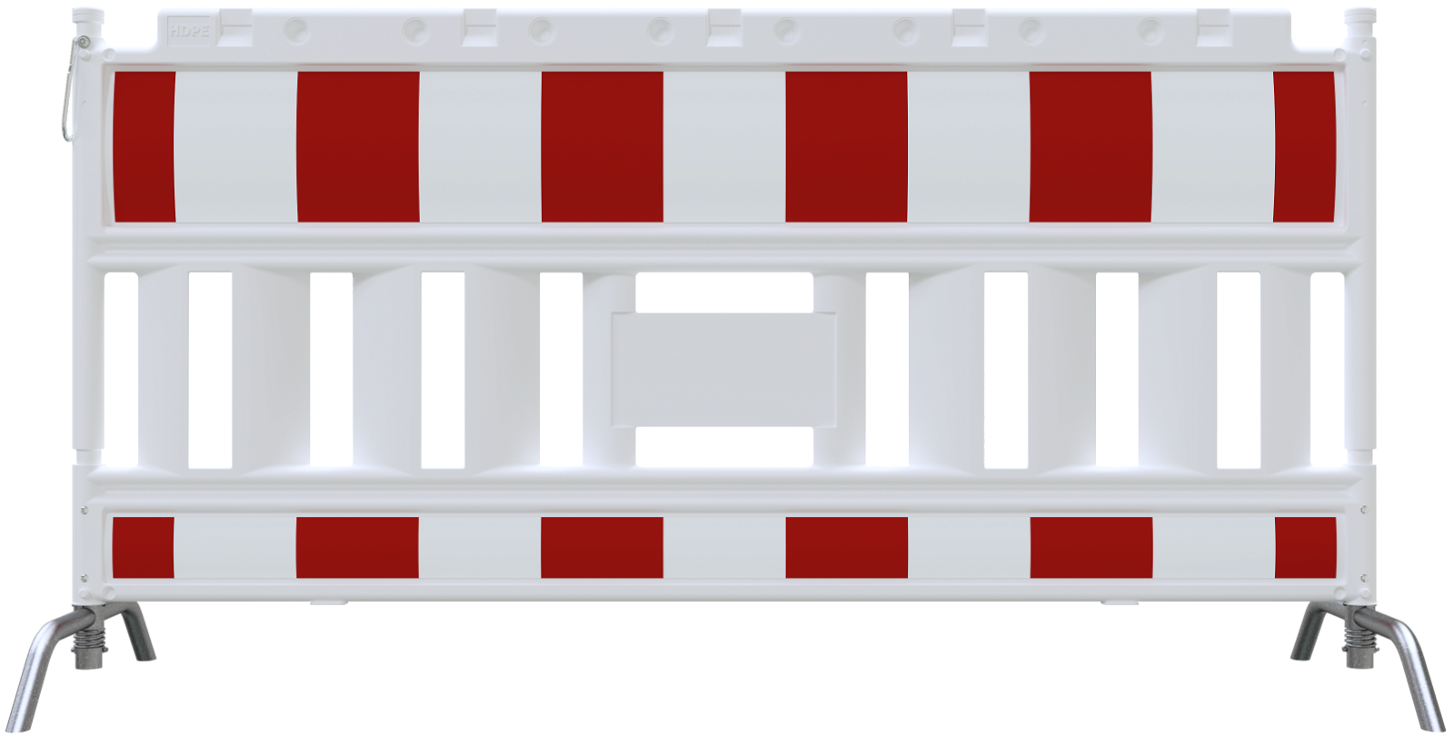 Schrankenzaun 'Euro2', Länge 2150 mm, rot/weiß, mit schwenkbaren Stahlfüßen