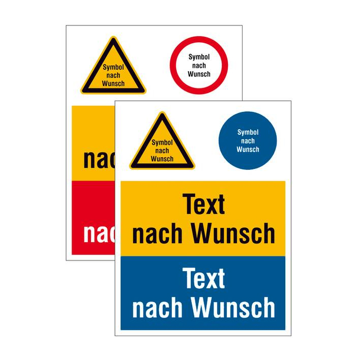 Modellbeispiele: Kombischilder mit Warn-, Verbots- oder Gebotszeichen und Wunschtext (Art. 21.a8001)