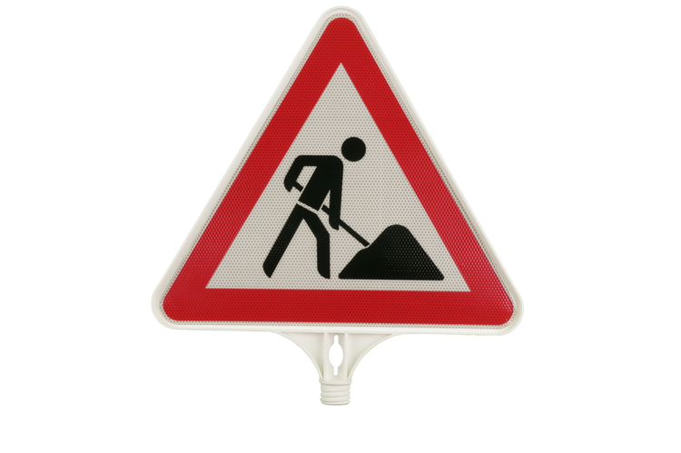 Modellbeispiel: Schild aus Kunststoff mit Verkehrszeichen, Baustelle (Art. 10070)