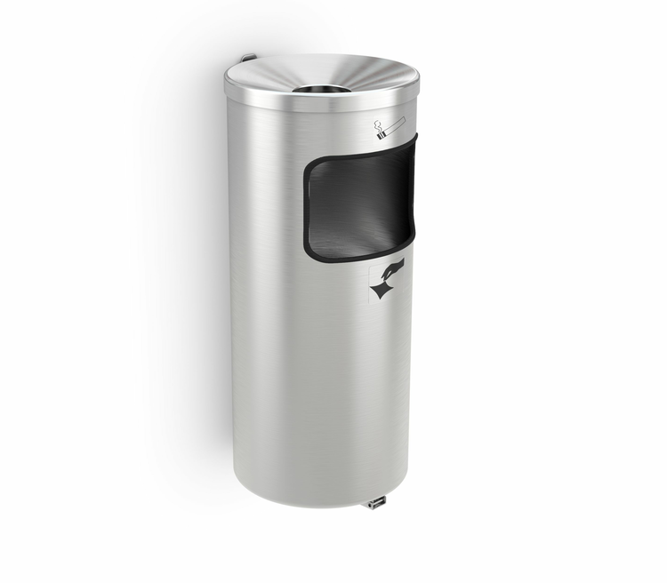 Abfallbehälter mit Zigarettenascher: -Cubix Kombi-, Edelstahl, rund - am Pfosten montiert (Art.Nr. 40882)