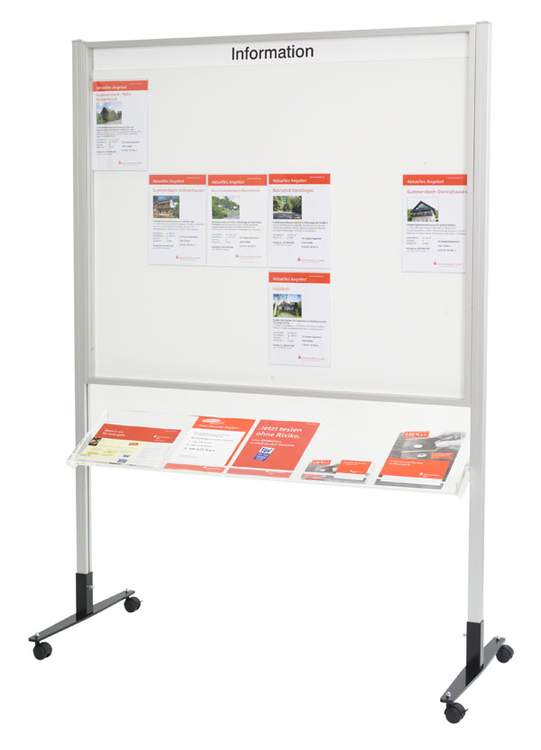 Anwendungsbeispiel: Standard-Tafel Modell Lmit Ablage und Ständeranlagefür mobile Ausstellung