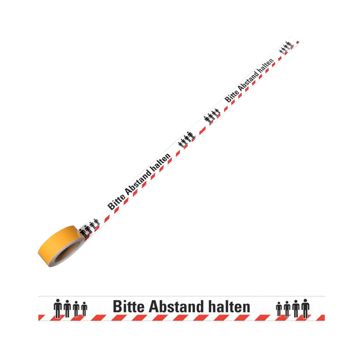 Bodenmarkierungsband -Bitte Abstand halten-, Länge 16 m, Breite 50 mm, 26 Abschnitte auf Rolle