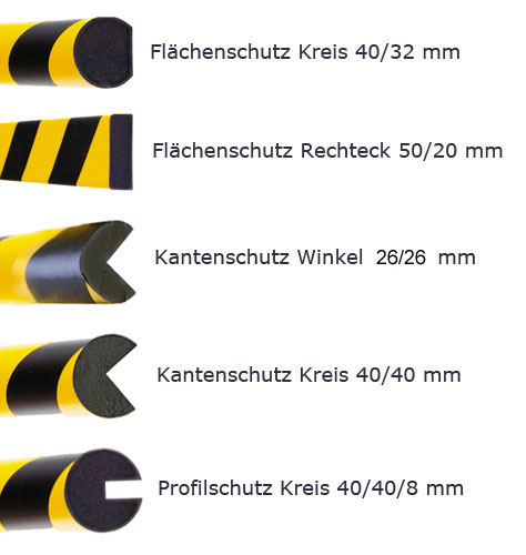 Prallschutz 'Safe' aus PU, Länge 5000 mm (Rolle), gelb/schwarz, verschiedene  Profile, hochwertig