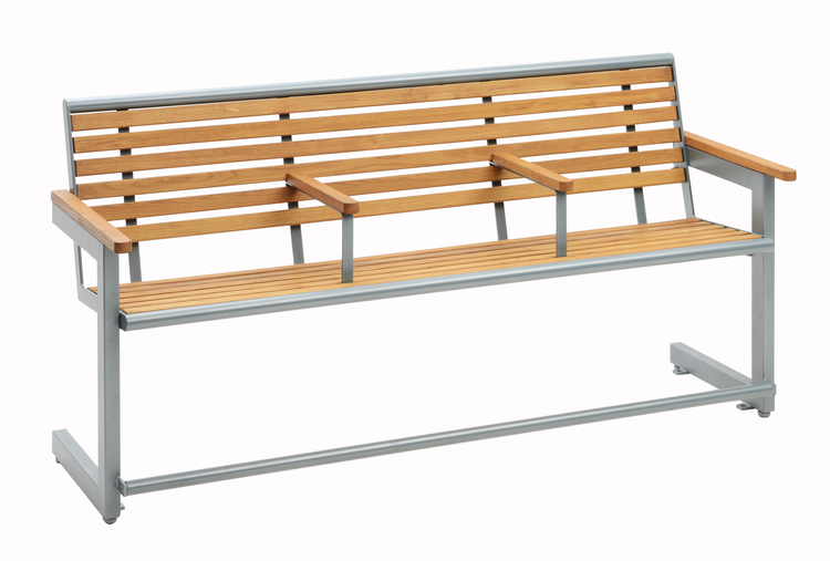 Sitzbank -Cosmo Plus- aus Stahl beschichtet, mit Hartholz, inkl. Armlehen und Fußstützen, mobil