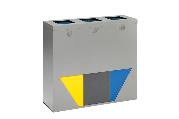Modellbeispiel: Recyclingstation -Cubo Trella- in silber für Wertstoffe, Restmüll und Papier (Art. 39219)
