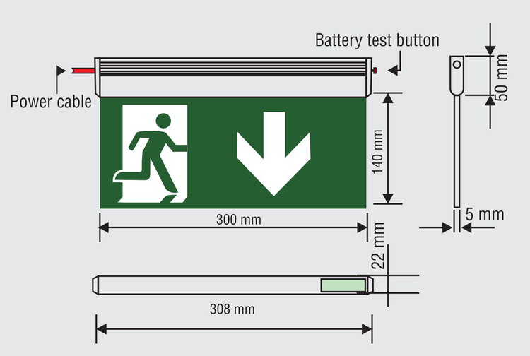 Technische Ansicht: Rettungszeichenleuchte -LED Standard-
