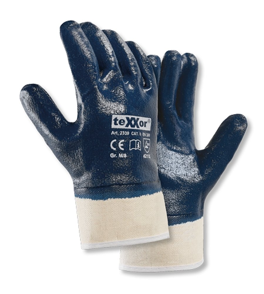 teXXor® Nitril-Handschuhe 'STULPE', Nitril-Vollbeschichtung (blau), 9 