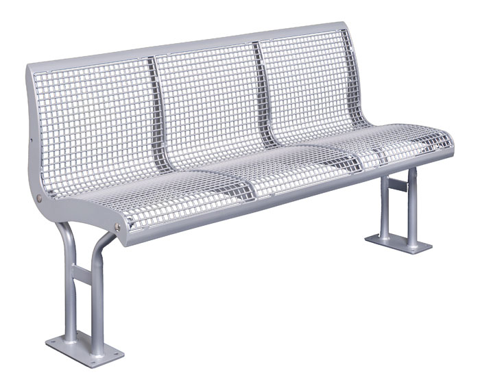 Modellbeispiel: Sitzbank -Freelax- mit Rückenlehne, aus Flachstahl, Sitz- und Rückenfläche aus Drahtgitter (Art. 20584-10)