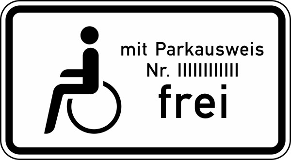 Modellbeispiel: VZ Nr. 1020-11 (Schwerbehinderte mit Parkausweis Nr. ... frei)