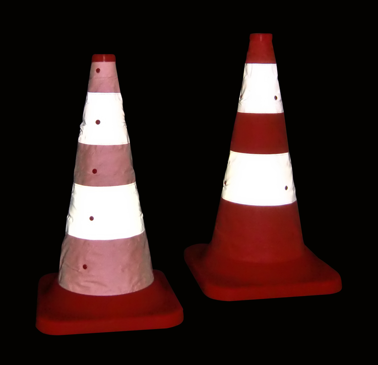 Faltleitkegel -Cone Plus-, 750 mm, gem. StVZO, Vollgummifuß, Blinklicht, orange-silber, vollrefl.