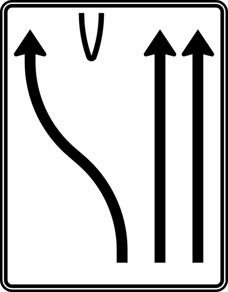 Modellbeispiel: VZ Nr. 501-17 einstreifig nach links und zweistreifig geradeaus