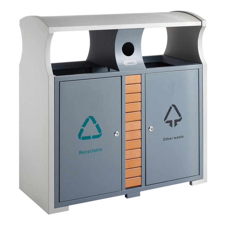 Recyclingstation -Recycling Simple- EKO, 78 Liter aus Stahl, feuerfest, mit Batteriefach