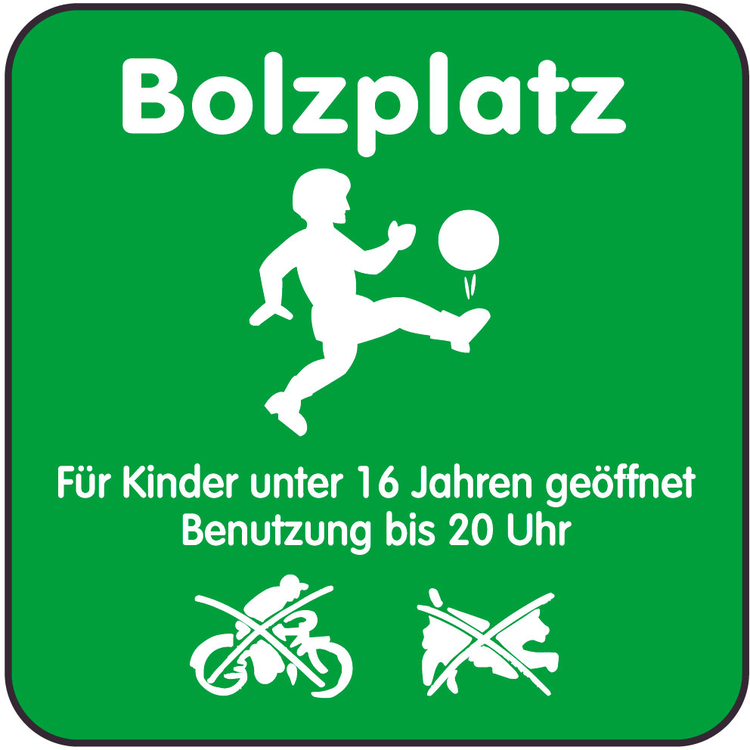 Spielplatzschild, Bolzplatz - Für Kinder unter 16 Jahren geöffnet - Benutzung bis..., 420 x 420mm