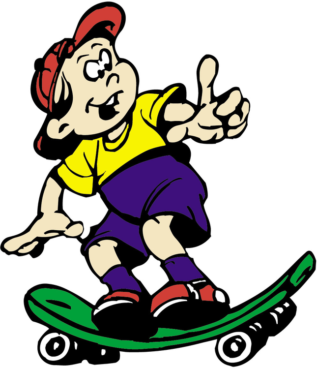 Kinderfigur mit Skateboard, Aluminium-Verbundplatte, mehrfarbig