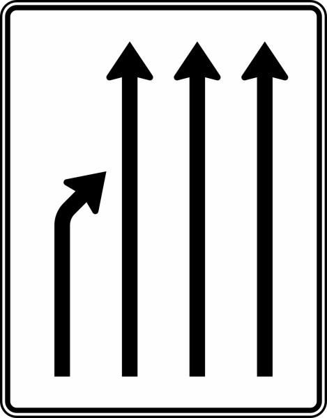 Modellbeispiel: VZ Nr. 531-22 Einengungstafel o. Gegenverkehr, Einzug links und noch 3 Fahrstreifen