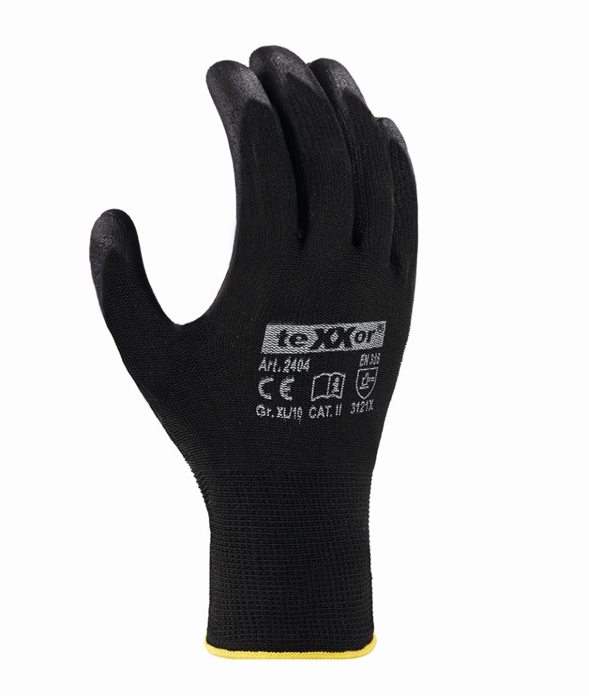 teXXor® Polyester-Strickhandschuhe 'POLYURETHAN BESCHICHTET', schwarz/schwarz