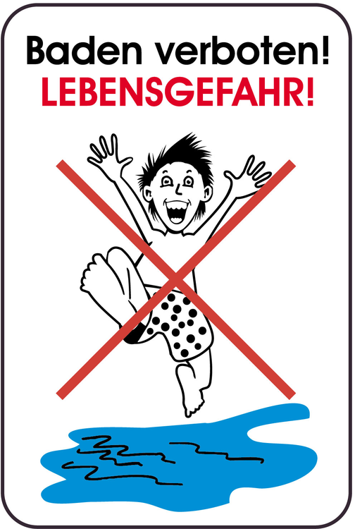Modellbeispiel: Hinweisschild, Baden verboten!, LEBENSGEFAHR! (Art. 14870)
