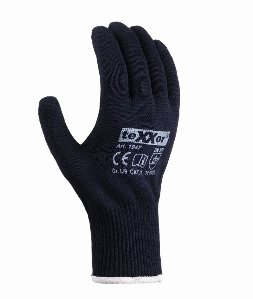 teXXor® Feinstrick-Handschuhe 'BAUMWOLLE/NYLON', blau/rote Noppen, 11 