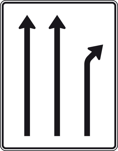 Trennungstafel, zweistreifig durchgehend und einstreifig rechts ab, Nr. 533-20