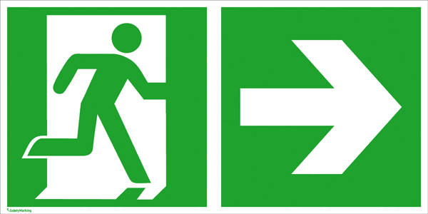 Modellbeispiel: Rettungsschlid Notausgang (rechts) mit Richtungspfeil rechts (Art. 38.0086)