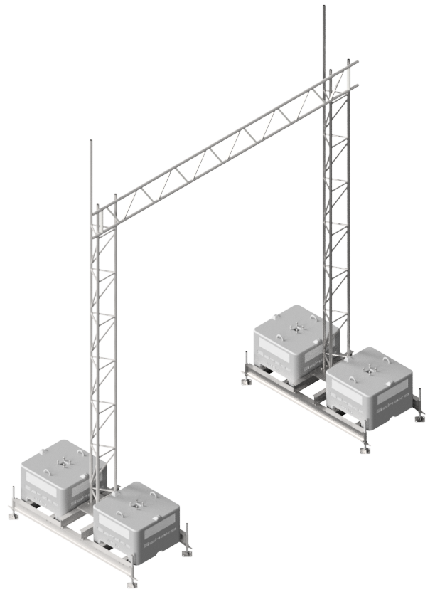 Aufstellvorrichtungen mit Gitterrohrmast und Stahl-Gitterträger für Brücke