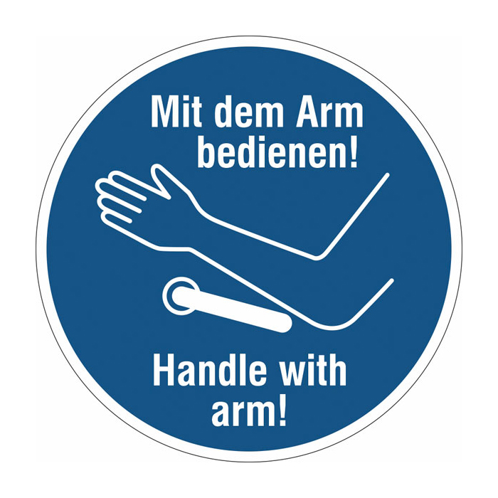 Modellbeispiel: Hinweisschild -Mit dem Arm bedienen!- (Art. 21.g8226)