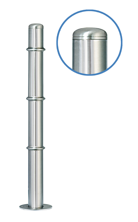 Absperrpfosten -Acero Rundkopf- (V2A) Ø 76 mm, Edelstahl, 3 Zierringe (OMU)