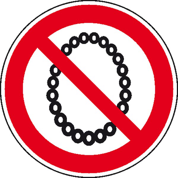 Verbotsschild, Bedienung mit Halskette verboten