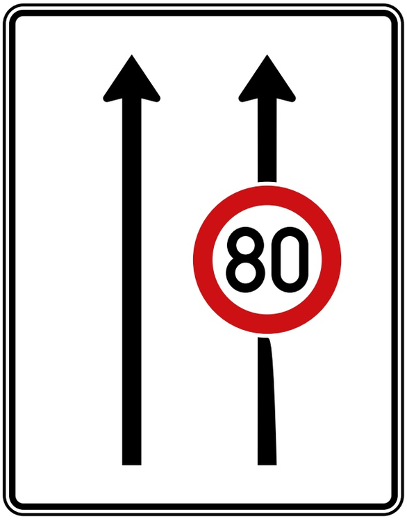 Verkehrszeichen 523-30 StVO, Fahrstreifentafel mit