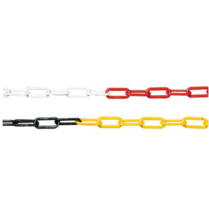 Modellbeispiele: Absperrkette aus Stahl oben: rot-weiß (Art. 25099) unten: gelb-schwarz (Art. 12968)