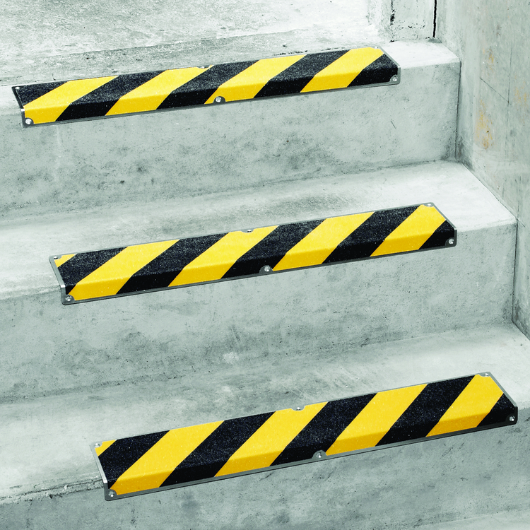 Edelstahl-Kantenprofil für Treppenstufen zur Schraubmontage, Rutschhemmung R13  nach DIN 51130