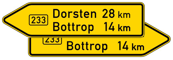 Anwendungsbeispiel: VZ Nr. 415-40 (Pfeilwegweiser auf Bundesstraßen, doppelseitig)