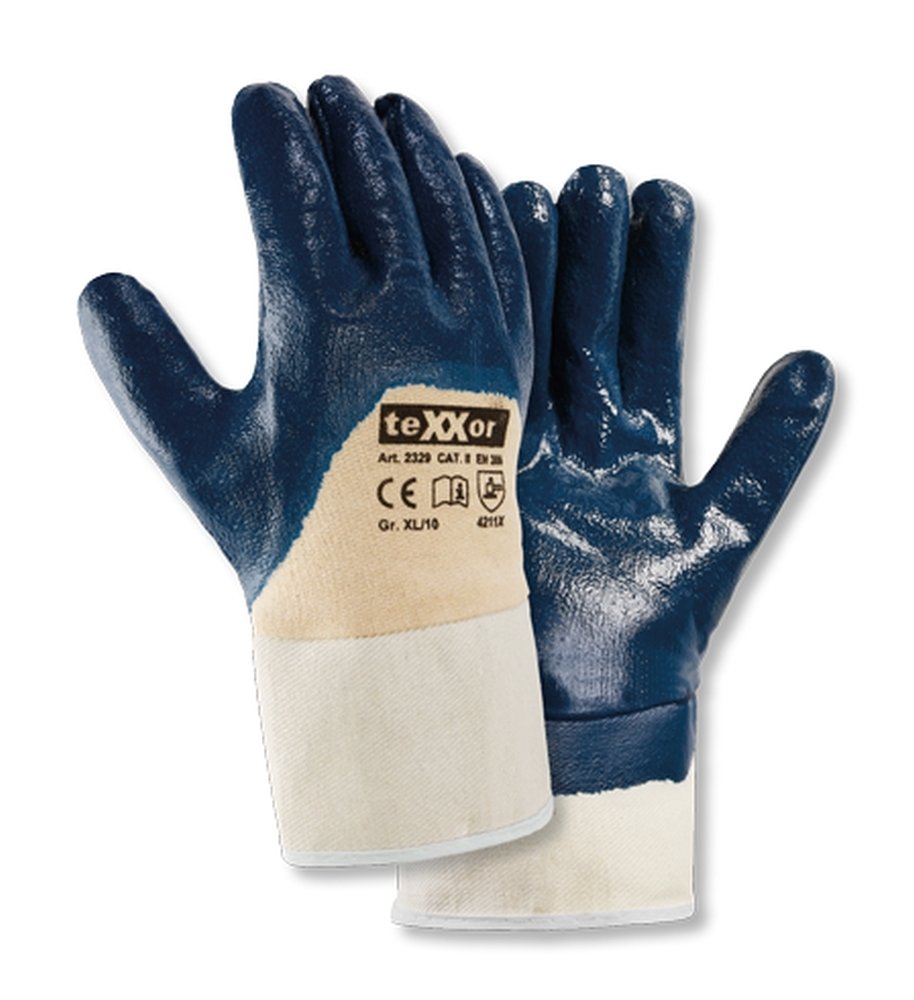 teXXor® Nitril-Handschuhe 'STULPE', 3/4 Nitril-Beschichtung (blau), 7 