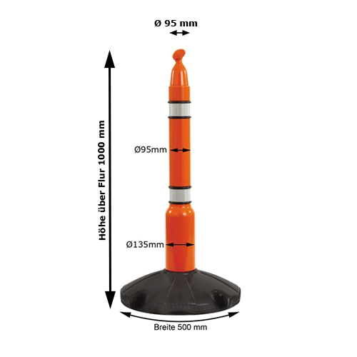 Absperrpfosten 'Skipper' aus Kunststoff, orange/schwarz, Höhe 1000 mm
