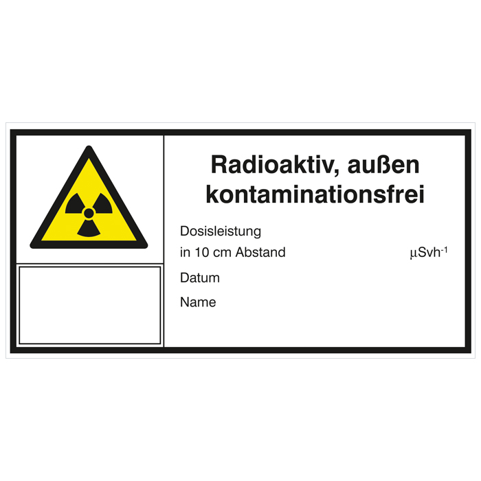 Modellbeispiel: Strahlenschutzkennzeichnung Radioaktiv, außen kontaminationsfrei (Art. 21.2143)