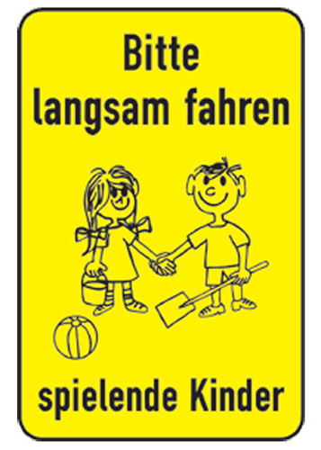Modellbeispiel: Kinder- und Spielplatzschild (Bitte langsam fahren spielende Kinder) Art. kks30008221