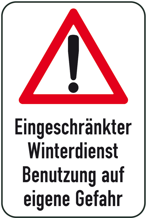Modellbeispiel: Winterschild/Verkehrszeichen Eingeschränkter Winterdienst Benutzung auf eigene Gefahr, Art. 14729/14730