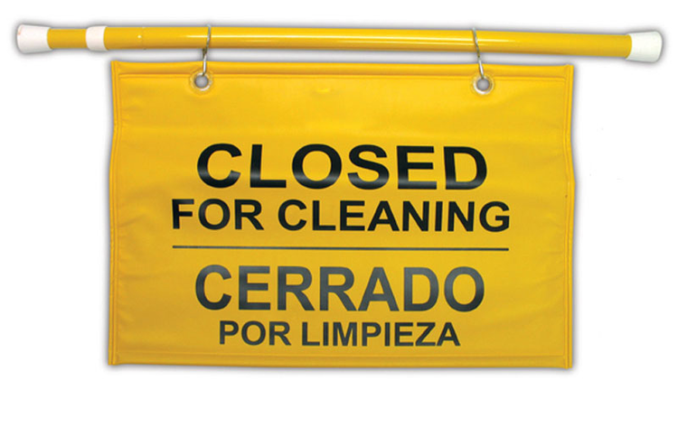 Modellbeispiel: Warnschild -Closed for Cleaning- Rubbermaid, mehrsprachig, hängbar (Art. 12145)
