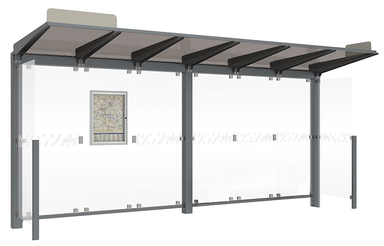 Modellbeispiel: Buswartehalle -Venedig- Breite 5240 mm, 2 Seitenwände, seitliches Haltestelleschild auf Anfrage (Art. 37619-05)